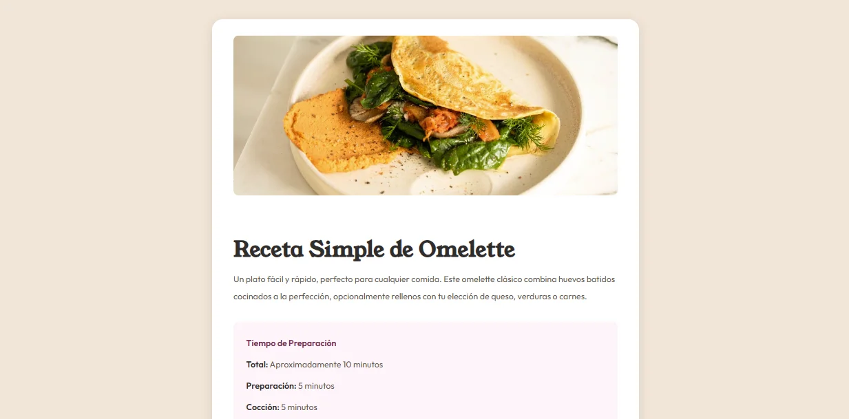 Receta Omelette - Versión Desktop